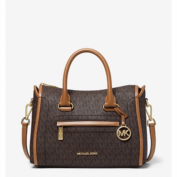 NWT - $726 MICHAEL KORS CARINE LARGE LOGO SIGNATURE SATCHEL + MATCHING WALLET - Picture 2 of 9